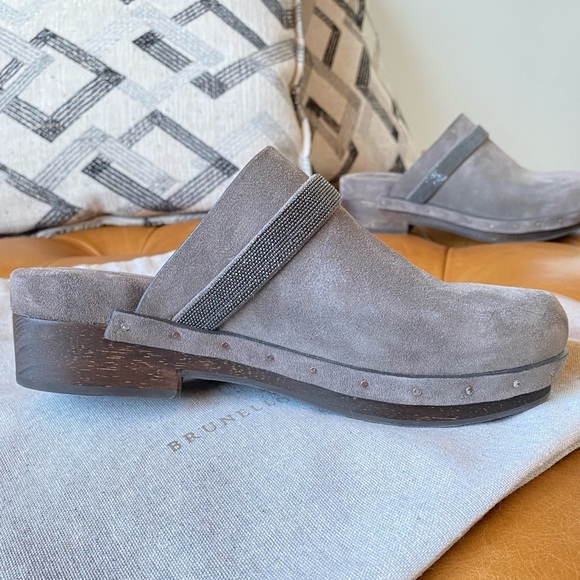 BRUNELLO CUCINELLI Bead-embellished suede clogs - Picture 4 of 13